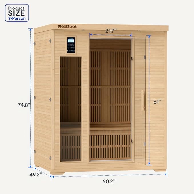 FLEXISPOT Far Infrared Sauna Room for Three Person, Canadian Hemlock Wood