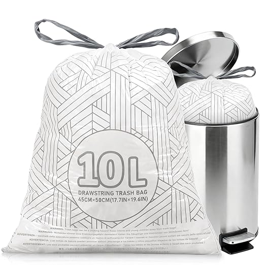 OKKEAI 3 Gallon Drawstring Trash Bags, White Small Bathroom Garbage Bags – 90 Count Tear-Free, Heavy Duty Printed Liners, Leak-Proof White Trash Bag for Kitchen, Office, Multipurpose Use