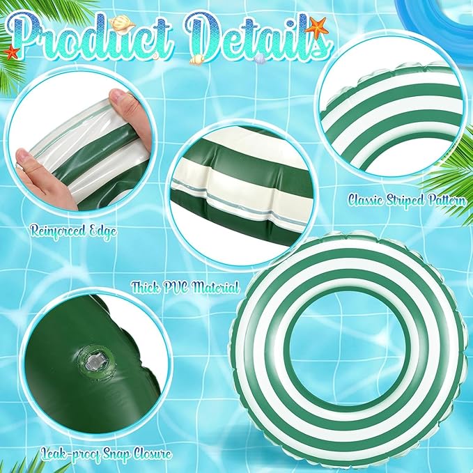 2 PCS Striped Pool Floats for Adults Swimming Rings Tube with Handles -Inflatable Pool Float Tube for Adults Pool Floats for The Beach, Party, Vacation
