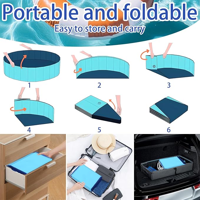 Upgraded Large Duck Pool with Drain Plug, 39 x 12 Inch Extra Tough PVC Ducks Swimming Pool for Pet, Dogs, Cats, Blue Hard Plastic Portable Foldable Pond for Indoor Outdoor Use