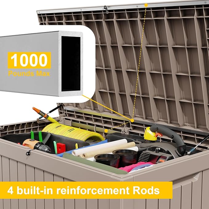 ROJIK Outdoor Storage Housing Deck Box - Waterproof Patio Furniture, Garden Tools, Cushions, Pool Accessories Storage Bench with Lockable Lid and Side Handles (Grey 238 Gal)