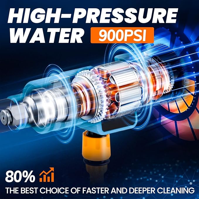 Pressure Washer Battery Powered 3000mAh, Portable Cordless Power Washer 652PSI, Handheld Car Pressure Washer with 6-in-1 Nozzle,17FT Drain Hose, Power Cleaner for Patio Floor Fence Deck Indoor Black