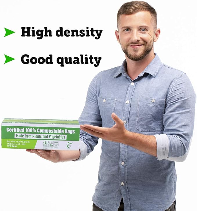 Compost Bags, Compostable Trash Bags 2.6 Gallon Compostable Bags 100 Count Small Compost Bags for Countertop bin Extra Thick 0.71 Mil. ASTM D6400 Certified By BPI and TÜV AUSTRIA