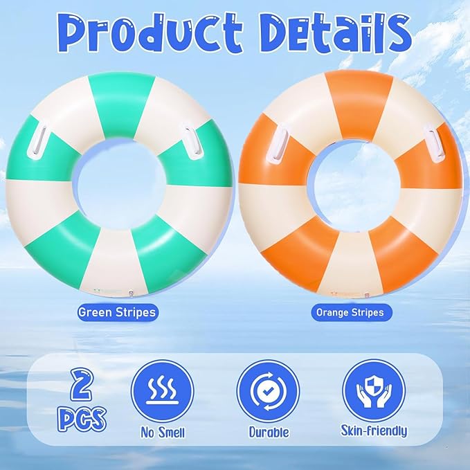 2PCS Large Swimming Pool Tubes Inflatable Pool Floats for Adult Swim Ring Floaties Inflatable Swimming Pool Raft Summer Beach Lounger Float Party Supplies