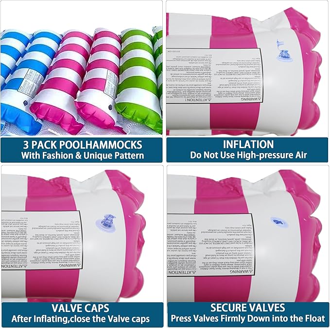Pool Floats Adult 3 Pack Inflatable Pool Floats Hammock 4-in-1 Multi-Purpose for Adults, Swimming Beach Water Hammock Floaties Lounge, Saddle, Lounge Chair, Drifter for Vacation Relax