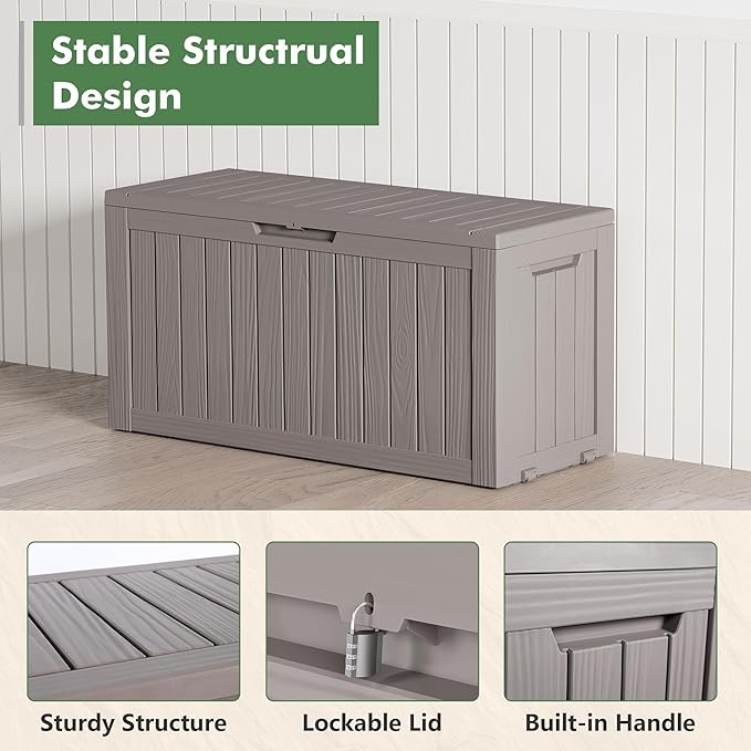 80 Gallon Deck Box Large Outdoor Storage Boxfor Patio Furniture,Outdoor Cushions, Garden Tools, Sports Equipment and Pool Supplies, Waterproof, Resin, Lockable