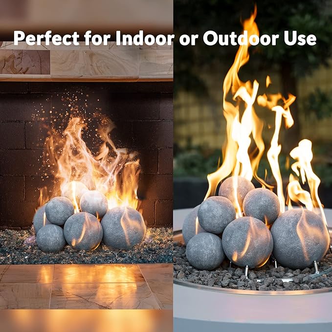 Skyflame Ceramic Balls, Set of 6 Round Fire Stones Set for Indoor and Outdoor Fire Pits or Fireplaces Accessory, 5 Inch, Gray