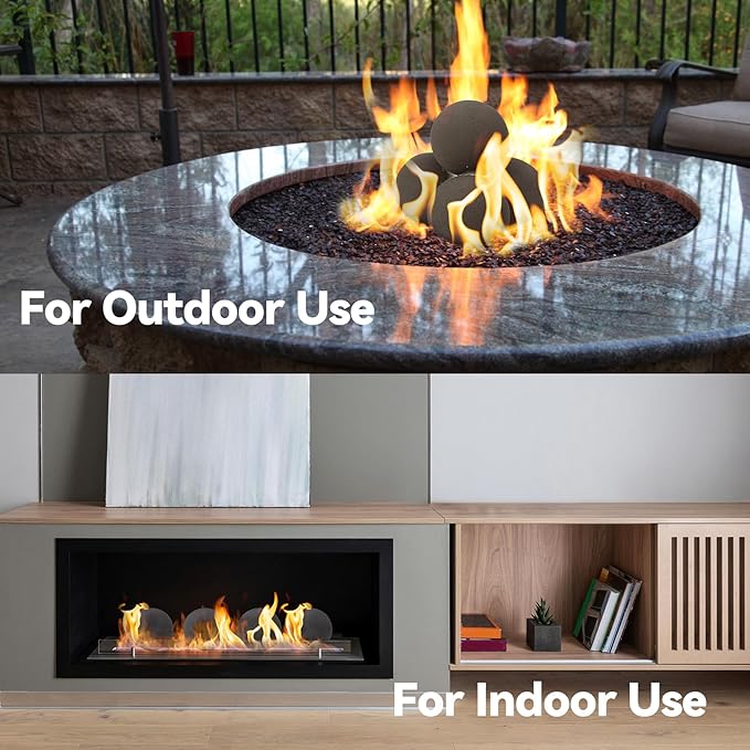 Skyflame 6 Inch Ceramic Fireplace Balls, Set of 4 Black Round Fire Stones Reusable Fire Pit Balls for Indoor and Outdoor Fire Pits or Fireplaces Accessory