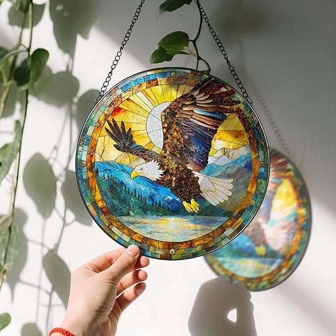 Bald Eagle Sun Catcher, 8 Inch Stained Glass Suncatcher, Stained Glass Window Hanging, Bald Eagle Indoor Decor, Idea Gift, Gift Exchange