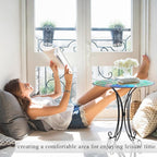 Outdoor Side Table,18 Inch Metal Accent Table, Peacock Round End Tables, Small Coffee Tables for Indoor & Outside Garden Patio Balcony Yard Bedroom