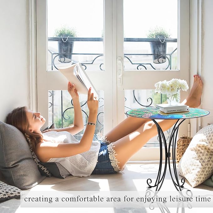 Outdoor Side Table,18 Inch Metal Accent Table, Peacock Round End Tables, Small Coffee Tables for Indoor & Outside Garden Patio Balcony Yard Bedroom