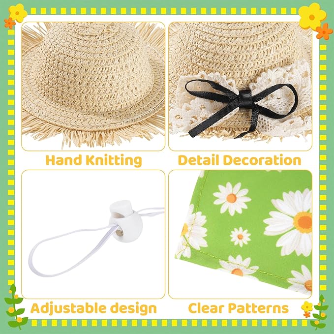 4 Set Porch Goose Outfits for 23"& 17" Goose Statue, Straw Hats & Bow Tie Porch Goose Cloth Set for Outdoor Yard, Garden and Lawn Patio Decor