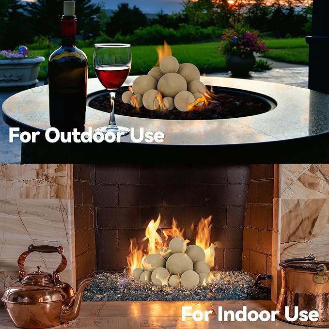 Skyflame 12PCS Ceramic Balls, Mixed of 4 Sizes Fire Pit Balls Set for Indoor and Outdoor Fire Tables or Fireplaces Accessory,Beige