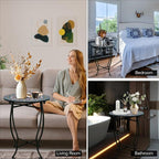 Outdoor Metal Side Tables, 14" Round Patio Side Table, Weather Resistant Metal End Table Side Table for Patio Yard Porch Balcony Garden Bedside, Plant Stand for Indoor, Easy Assemble