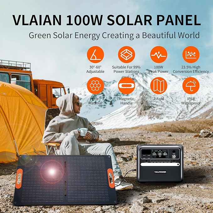 100W Portable Solar Panel for Power Station Generator,100 Watt Foldable Solar Panel Charger with MC4 Output,3-in-1 DC Connector,23.5% High Efficiency for Outdoor Camping RV Travel(100W)