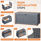 130 Gallon Deck Box Outdoor Indoor Waterproof Storage Box for Patio Furniture, Pool Accessories, Garden Tools, and Cushion Storage, Gray