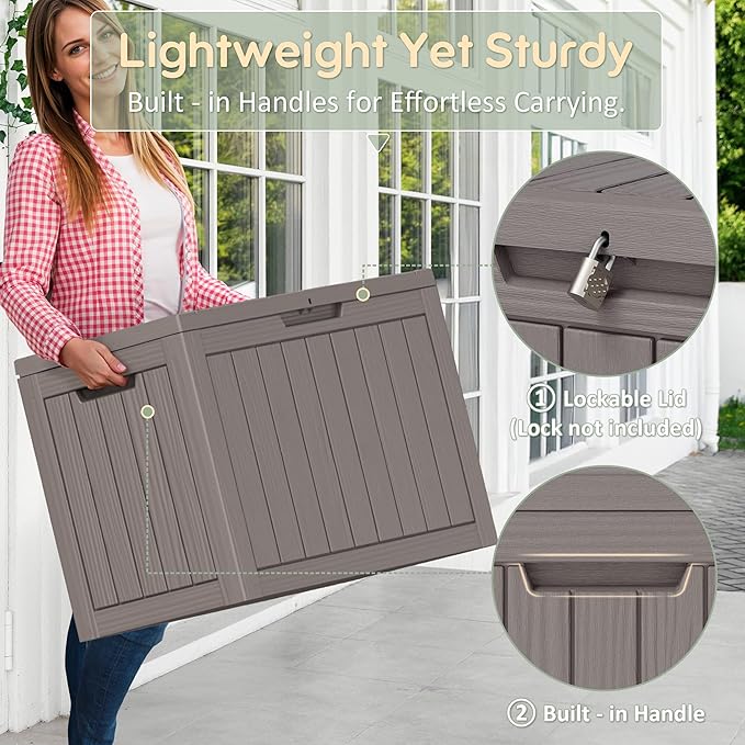 NUNU LAB Outdoor Storage Box, 45 Gallon Outside Deck Box Waterproof, Gray