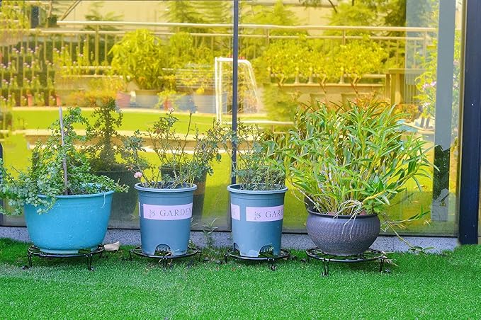 1 pack 10"-12" Metal Plant Stand Outdoor, for Flower Pot Heavy Duty Potted Holder Round Wrought Rustproof Iron Planter Stand, plant Stands Indoor Clearance and Outdoor patio - 12 Inches Black