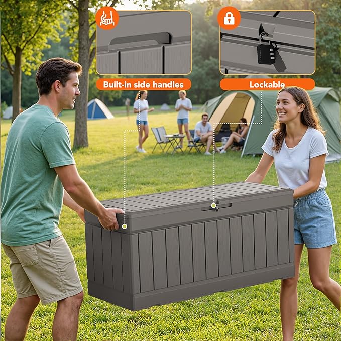 78 Gallon Deck Box Outdoor Indoor Waterproof Storage Box for Patio Furniture, Pool Accessories, Garden Tools, and Cushion Storage, Coffee