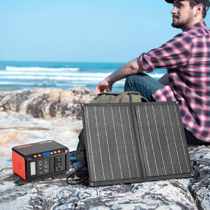 Takki 120W Peak Solar Generator Portable Power Station with 21W Panels, 88Wh Solar Charger Power Bank AC DC USB Ports for Camping Tent Laptop Outdoor Emergency