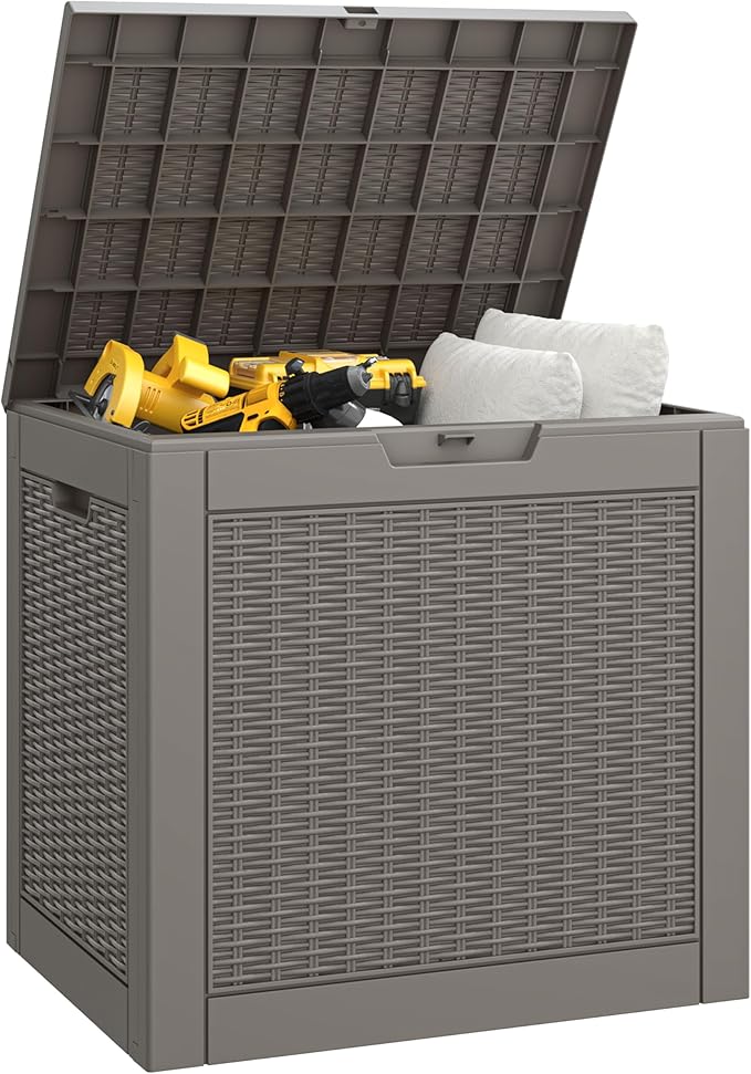 31 Gallon Storage Box, Resin Outdoor Waterproof and UV Resistant,Lightweight Box for Garden Tools, Pool Supplies