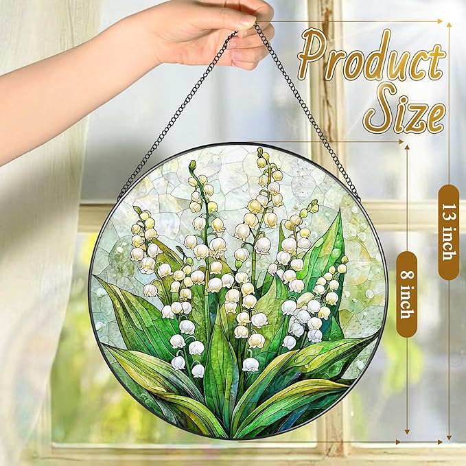 8'' Lily of the Valley Sun Catcher Ornament, Stained Glass Window Hanging, Suncatchers for Windows Hanging Ornaments, Window Decor | Flower Lover Gift, Mother's Day, Christmas, Birthday Gifts