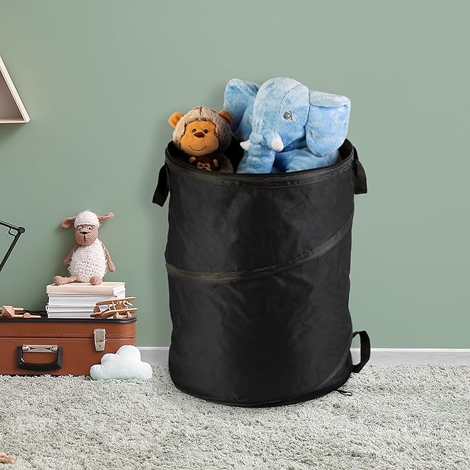 Wakeman Collapsible Trash Can - 46-Gallon Garbage Can Outdoor Bin with 3 Stakes for RV, Camping, Storage, Recycling, or Yard Waste Outdoors (Black)