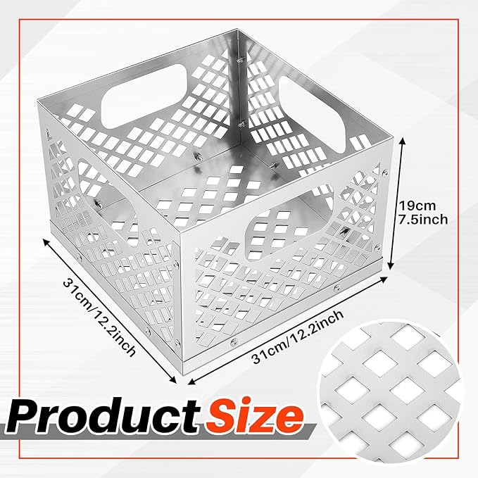 Pasimy 12 x 12 x 7.5'' Charcoal Fire Basket for Offset Smoker, Grill Accessories Stainless Steel Fire Basket for Smoker BBQ Grill Accessories