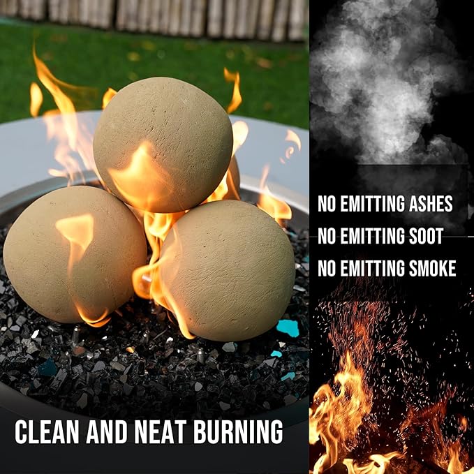 Skyflame 5" Ceramic Firepalce Balls for Gas Fire Pits, 6 Pack Round Reusable Beige Firepit Balls for Indoor and Outdoor Fire Bowls, Fire Tables or Fireplaces Accessory