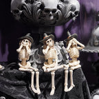 Halloween Statues No-Evil Skeleton Collectible-Figurines - Realistic Skeleton Halloween Decorations Indoor See Speak Hear No Evil Resin Witch Table Decor Set of 3, 2.5*5.5*4.5 inch Newman House Studio