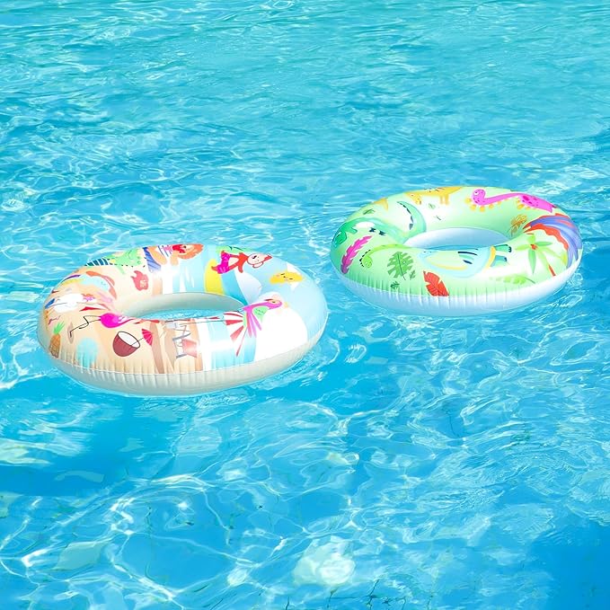 Parentswell 6PCS Big Pool Floats Tubes: Inflatable Pool Floats Swimming Rings with Beach Balls - Brightly Colored Pool Floaties Party Toys, Pool Toys for Kids Adults