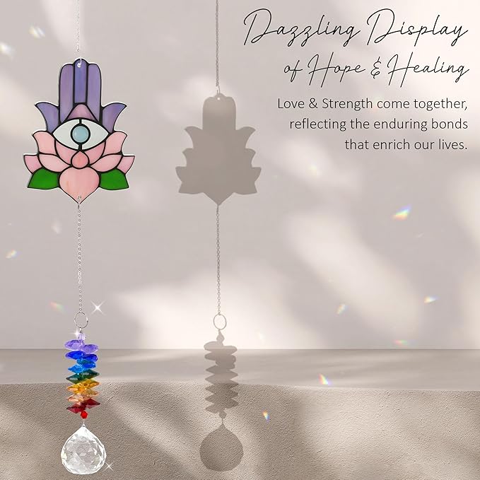 1 Layered Ornament Suncatcher - Hamsa Hand - Spiritual Protection Gift - Hand of Fatima Keepsake - Christmas Birthday Presents for Women, Men - Boho Home Decoration - Protection Hanging Decor