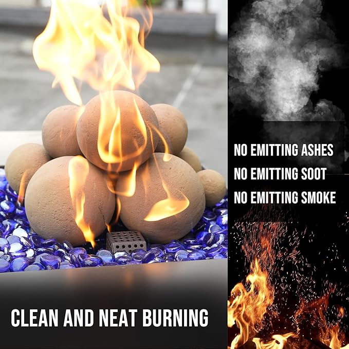 Skyflame 12PCS Ceramic Balls, Mixed of 4 Sizes Fire Pit Balls Set for Indoor and Outdoor Fire Tables or Fireplaces Accessory,Beige