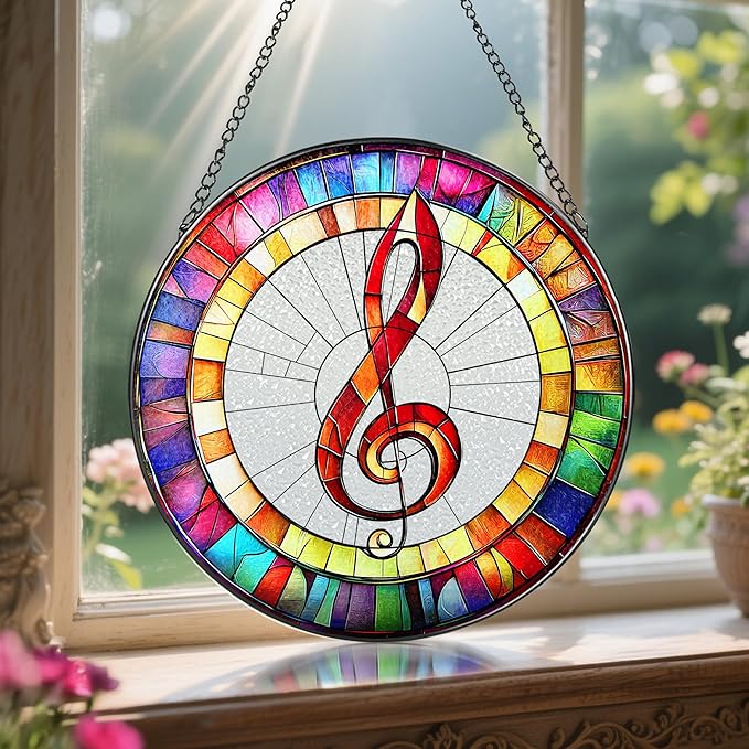 8'' Musical Suncatcher Ornament, Stained Glass Window Hanging, Suncatchers for Windows Hanging Ornaments | Music Teacher Gift, Music Lover Gift, Piano Teacher Gifts, Musician Gifts