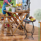 MUMTOP Side Patio Tables-Mosaic Outdoor Side Table - 14’’ Symmetrical Pattern Glass Accent Round End Table, Plant Stand Indoor Small Coffee Table for Garden or Living Room Decor