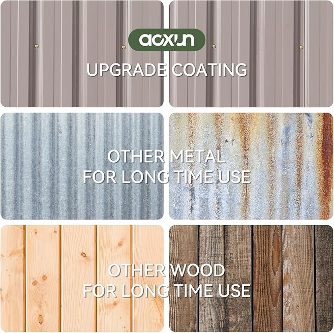 Aoxun 7x5 FT Outdoor Storage Shed with Base Garden Metal Shed with Lockable Door Outdoor Large Shed for Tool, Garbage Can, Bike, Mower, Brown