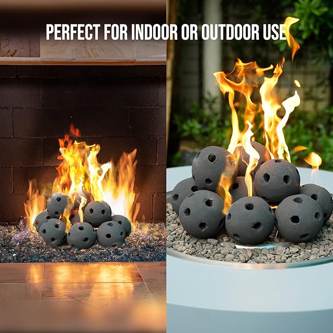 Skyflame Hollow Ceramic Balls, Set of 12 Round Fire Stones Set for Indoor and Outdoor Fire Pits or Fireplaces Accessory, 4 Inch, Black