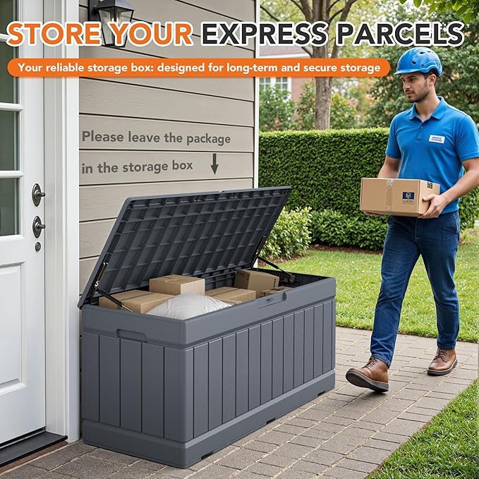 78 Gallon Deck Box Outdoor Indoor Waterproof Storage Box for Patio Furniture, Pool Accessories, Garden Tools, and Cushion Storage, Gray