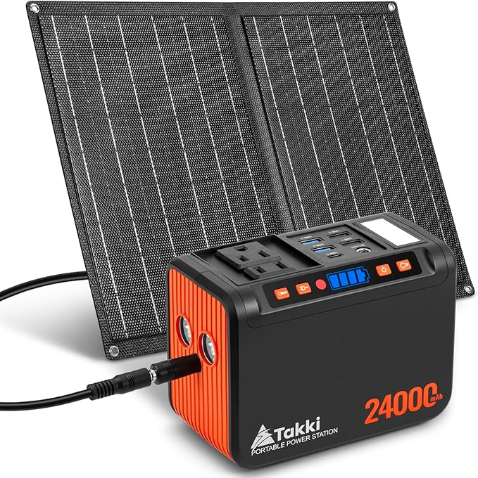 Takki 120W Peak Solar Generator Portable Power Station with 21W Panels, 88Wh Solar Charger Power Bank AC DC USB Ports for Camping Tent Laptop Outdoor Emergency