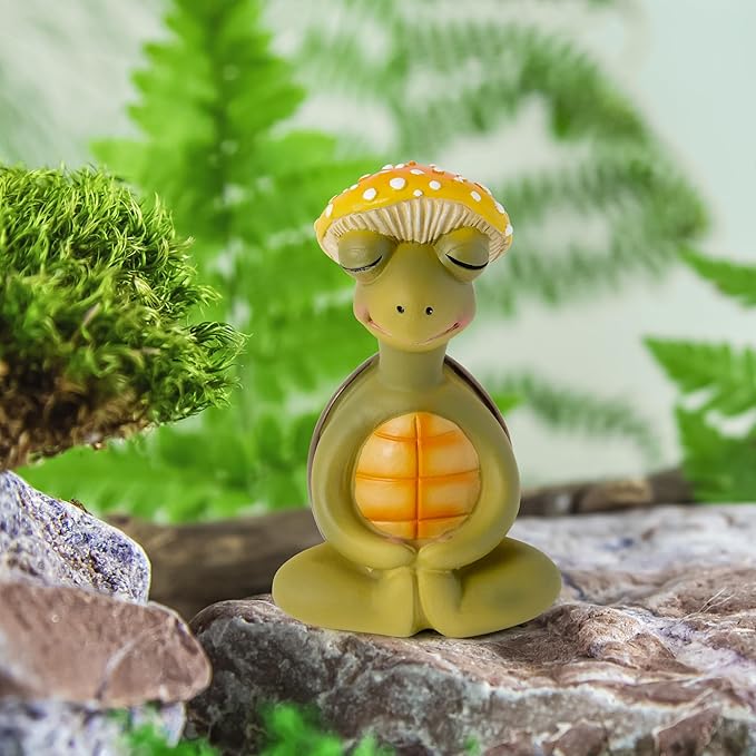 Meditation Turtle Resin Statue - Yoga Meditation Turtle Statue for Desk Living Room Resin Figurine for Home Patio Office Decoration Cute Plant Statues for Tabletop Garden Backyard Decor