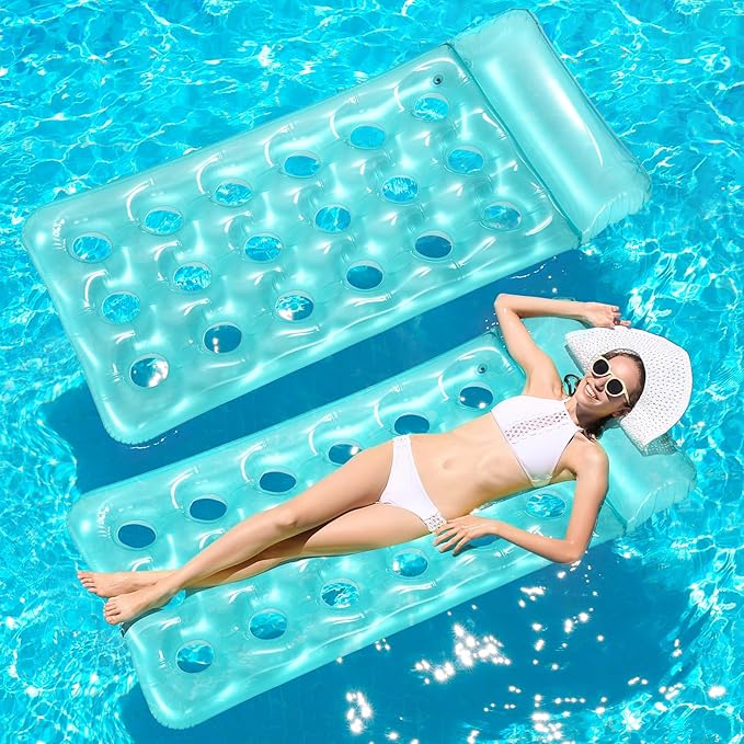 Inflatable Pool Floats Raft, One Inflatable Pool Float with Headrest for Adults - Cooling Pool Floats Lounger Floats Raft Floating Chair, Water Floaty for Swimming Pool Lake