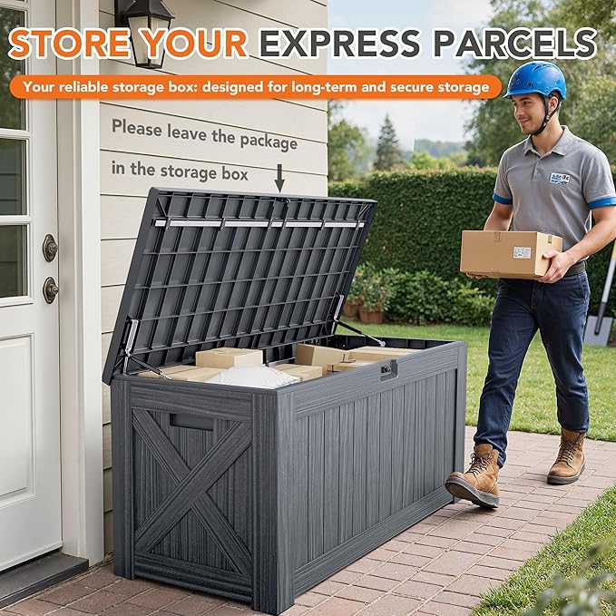 130 Gallon Deck Box Outdoor Indoor Waterproof Storage Box for Patio Furniture, Pool Accessories, Garden Tools, and Cushion Storage, Gray