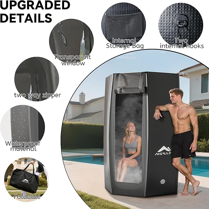 Merapi Premium Portable Inflatable Sauna - Professional Brushed PVC (44.97lbs), Sets Up in 3 Mins, More Portable Than Wood Saunas/More Durable Than Oxford Fabric, for Home SPA/Gym/Travel