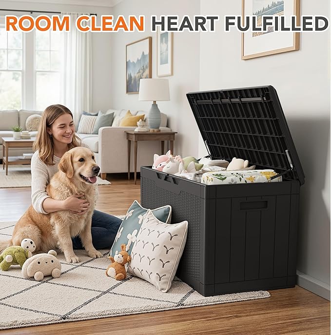 110 Gallon Deck Box Outdoor Indoor Waterproof Storage Box for Patio Furniture, Pool Accessories, Garden Tools, and Cushion Storage, Black