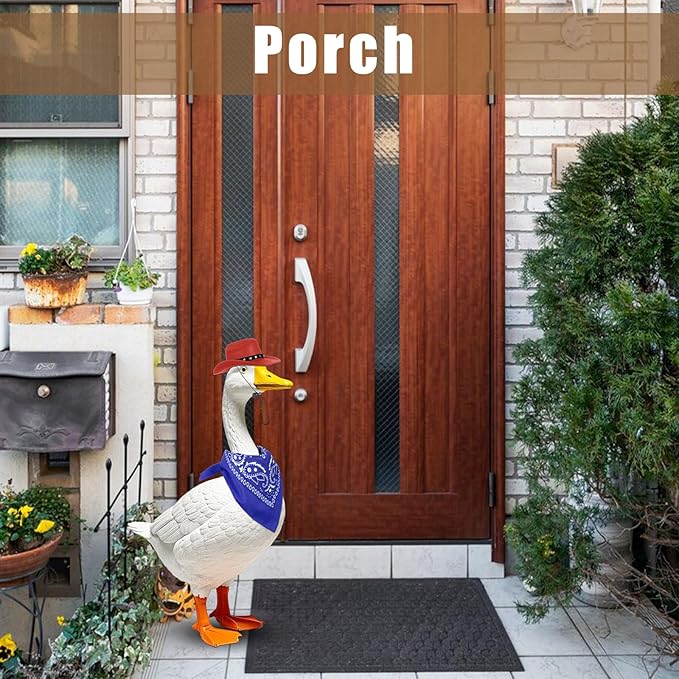 Porch Goose Outfits Western Cowboy Style, Lawn Cement Goose Clothes Outfits for Cement Goose Includes Adjustable Cowboy Hat and Scarf for 23/17″ Outdoor Statue (Blue,Red)