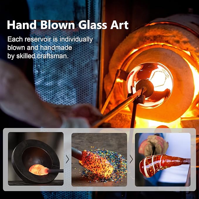 LUJII Pine Cone Shaped Hand Blown Glass Hummingbird Feeder for Outdoors Hanging, Rust Proof & Leak Proof, 25 fl.oz, Unique Gift for Women, Garden & Backyard Decor, Teal