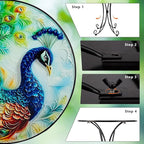 18 Inch Outdoor Side Table, Peacock Metal Accent Table, Indoor Small Round End Tables, Plant Stand Tables for Outside Yard Balcony Garden Bedside