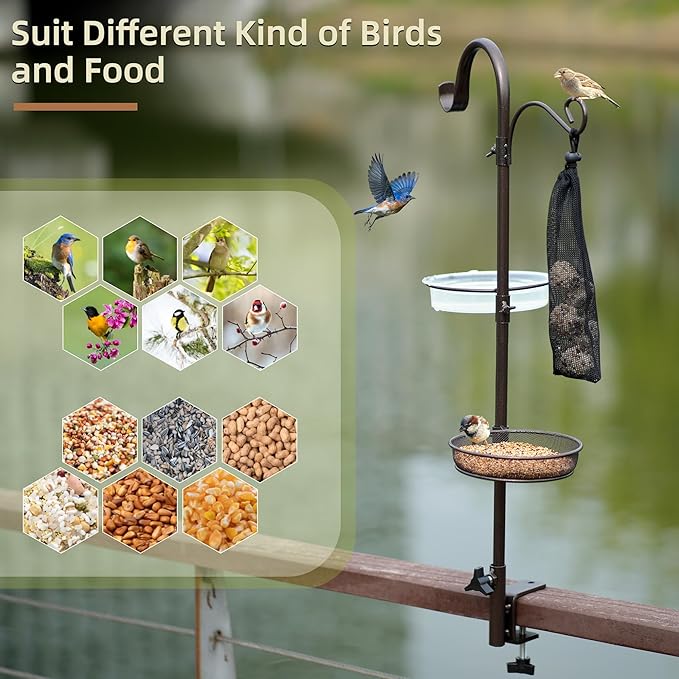 ERYTLLY Deck Hook Bird Feeder Pole Bird Feeder Porch Multi Hook Bird Feeding Station Kit Multi Feeder Hanging Kit Premium Bird Bath for Attracting Wild Birds Bird Feeder Planter Hanger
