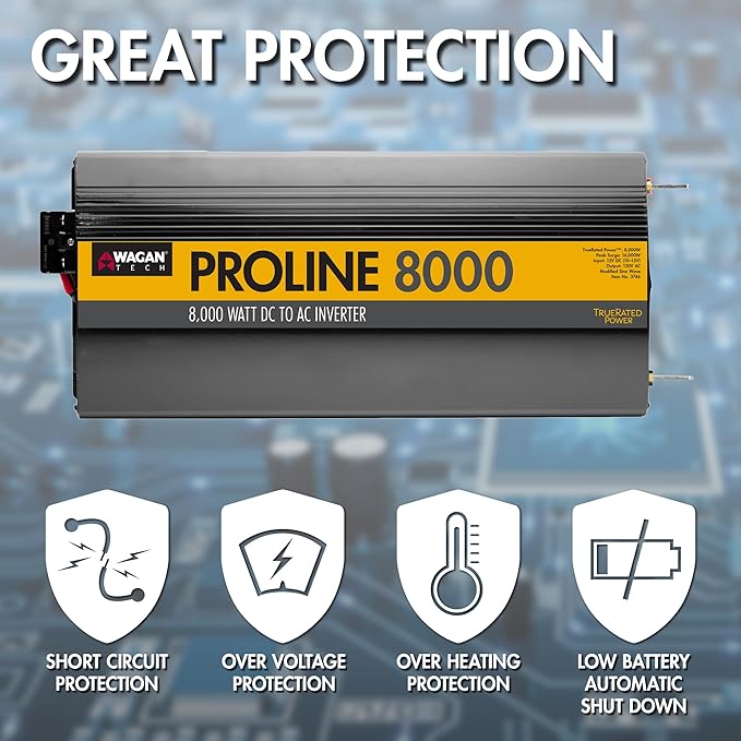 Wagan EL3746 12V 8000 Watt Power Inverter with Remote Control, 16000 Watt Surge Peak, Proline 12 Volt Power Converter for Home RV Camping Van Life Off Grid