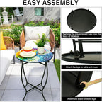 Outdoor Side Tables, 14" Round Patio Side Table, Plant Stand for Indoor Outdoor, Weather Resistant Metal End Table Side Table for Patio Yard Porch Balcony Garden Bedside